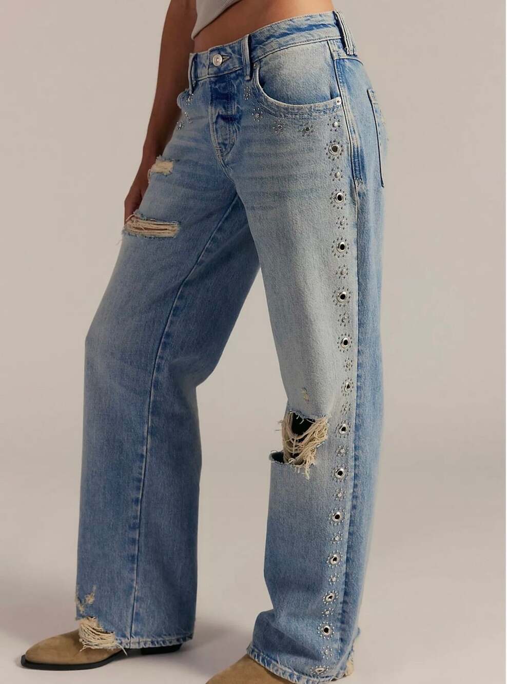 Free people We The Free Tennessee Low-Rise Boyfriend Studded Jeans size 27